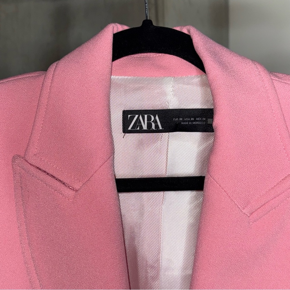 ZARA Double-Breasted Pink Crepe Blazer - Picture 15 of 17